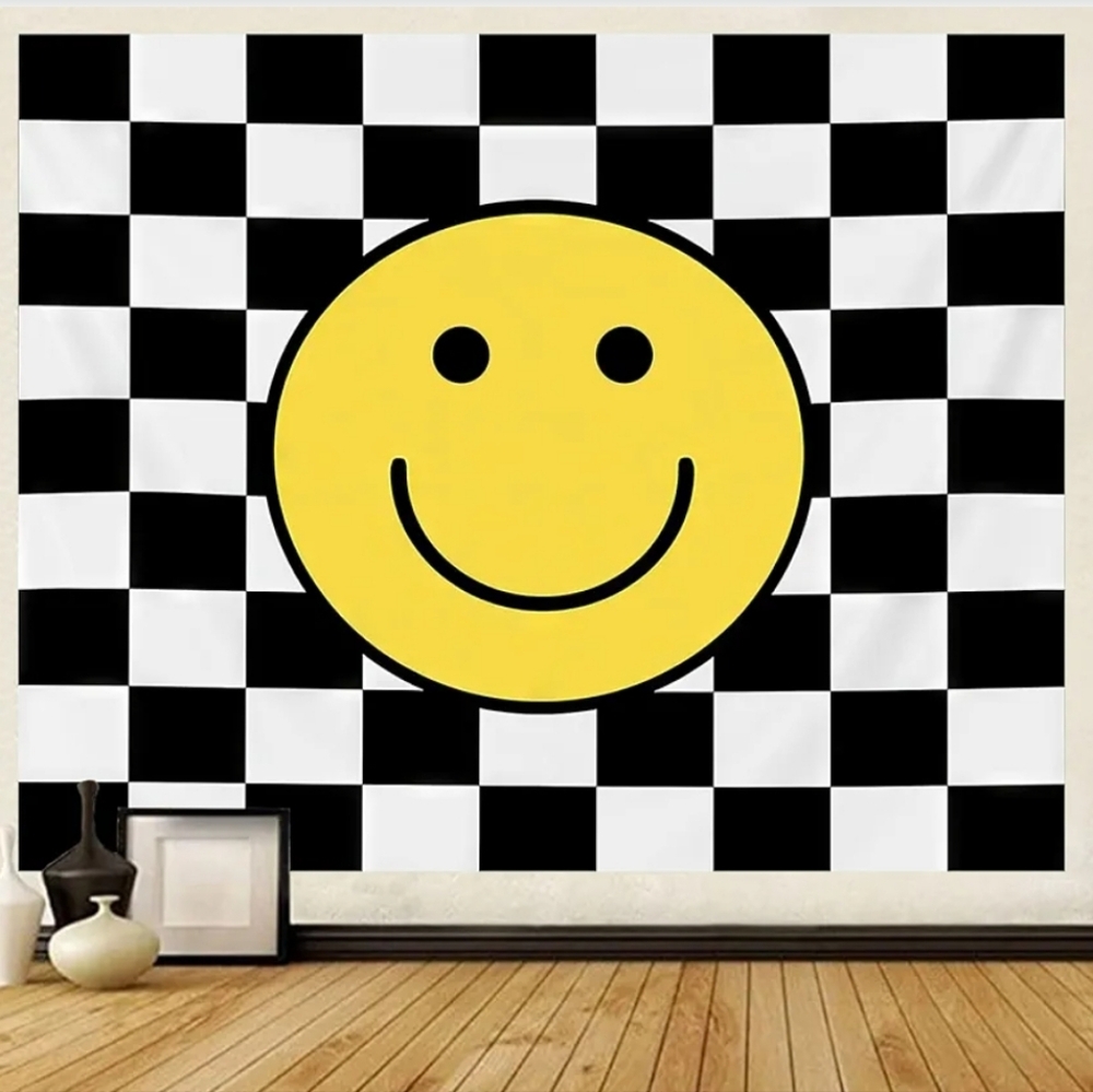 NEW! Smiley Face Checkered Wall Tapestry - Picture 2 of 5